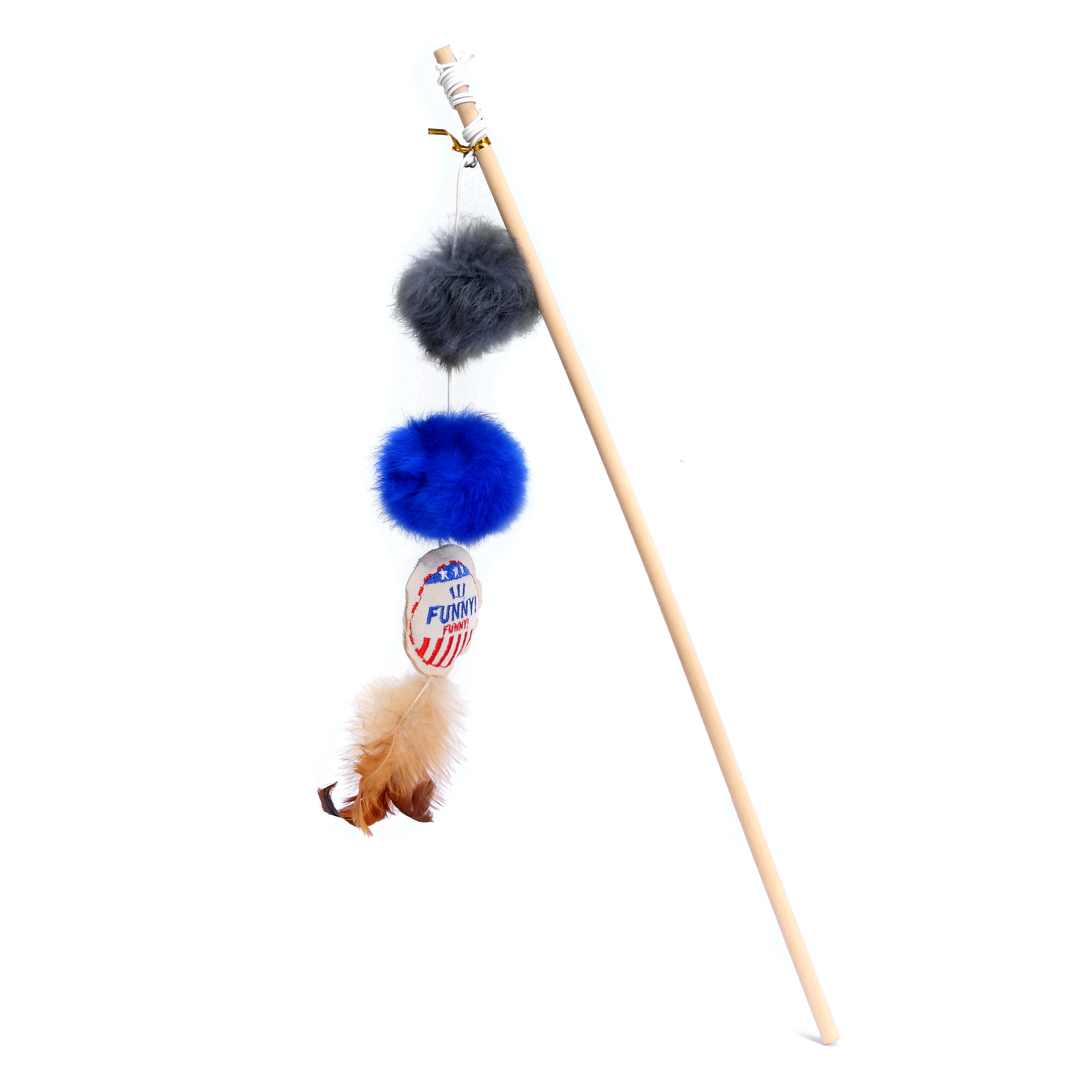2 Colored Balls Wand With Feathers - 45cm